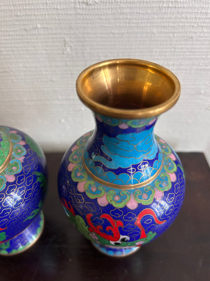 Chinese Enamel Cloisonne Brass Dragon Vases