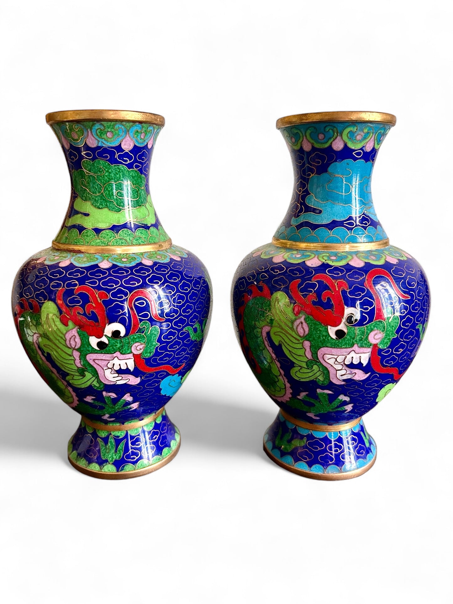 Chinese Enamel Cloisonne Brass Dragon Vases