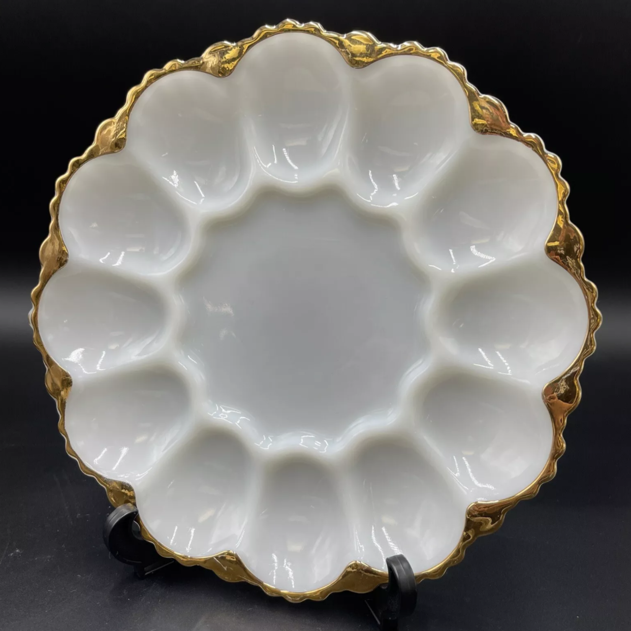 Anchor Hocking Vintage White Milk Glass Deviled Egg Dish