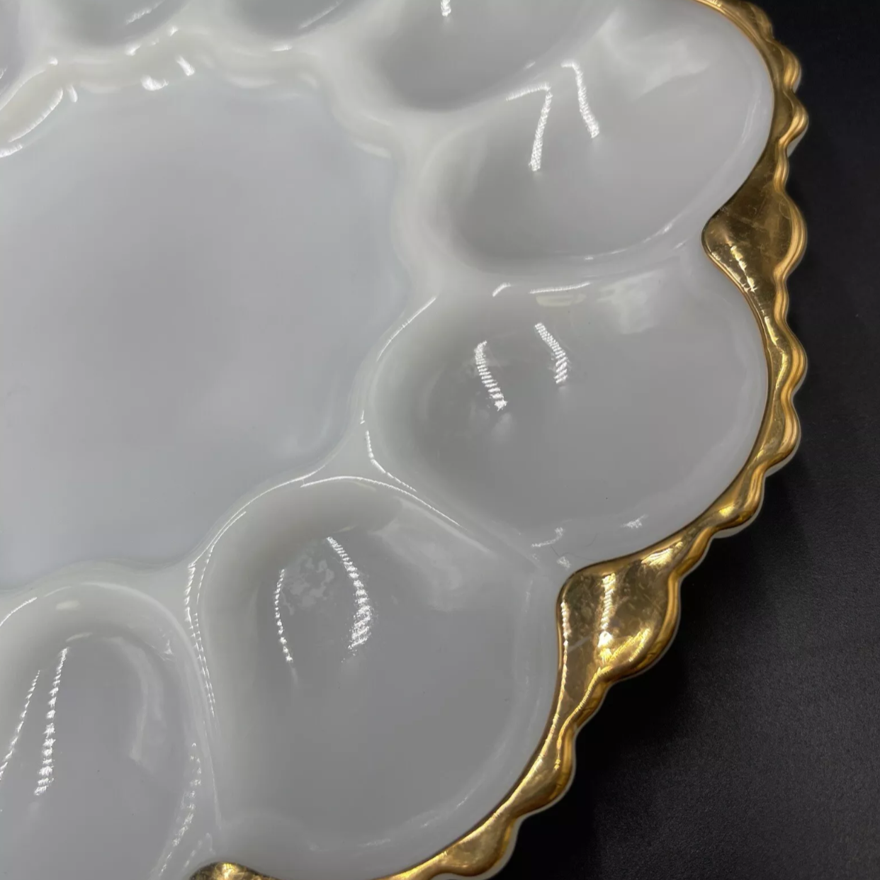 Anchor Hocking Vintage White Milk Glass Deviled Egg Dish