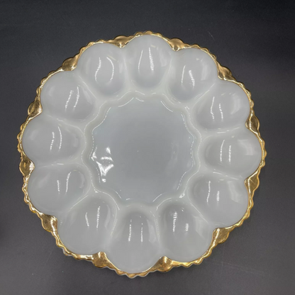 Anchor Hocking Vintage White Milk Glass Deviled Egg Dish